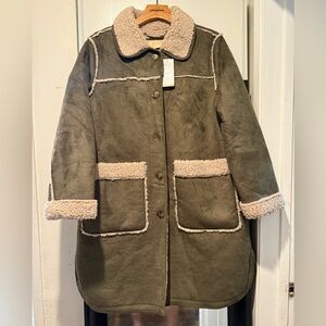 Michael Kors Olive Teddy Jacket with Cream Accents